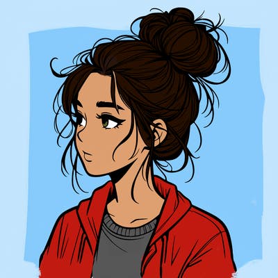 realistic teenage girl with a messy bun