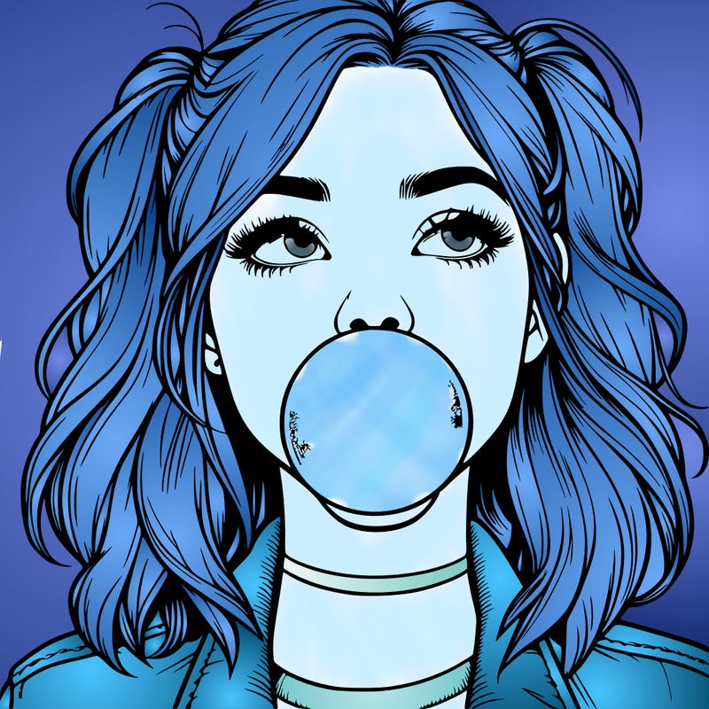 realististic girl blowing bubble -gum