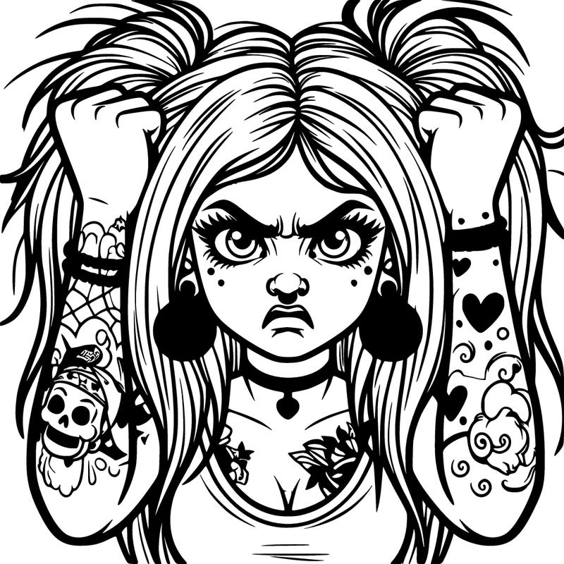 realistic girl, mad with tattoos