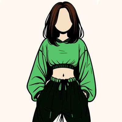 realistic girl faceless with baggy pants and a crop top