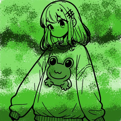 girl wearing frogging sweatshirt