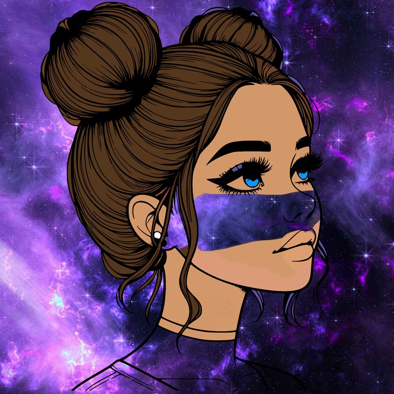 realistic girl with buns on the top of her head