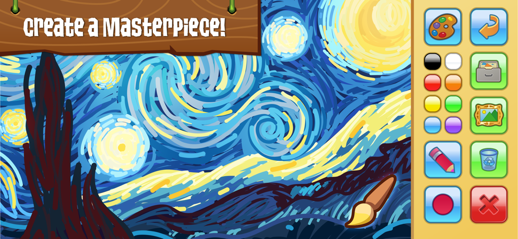 Animal Jam - Digital drawing interface in Animal Jam featuring a recreation of Starry Night and art tools