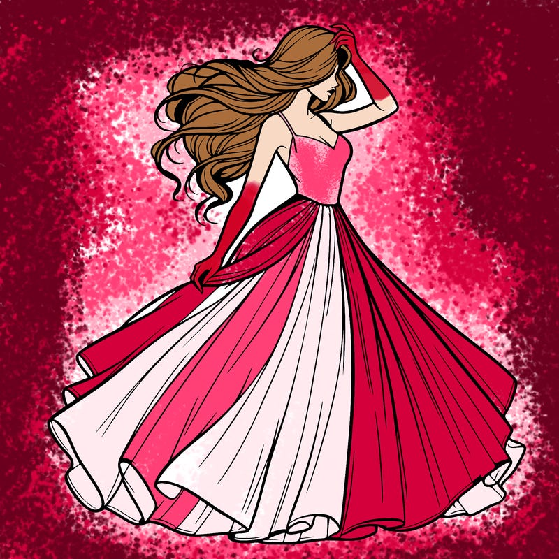 realistic woman with dress flowing in the wind