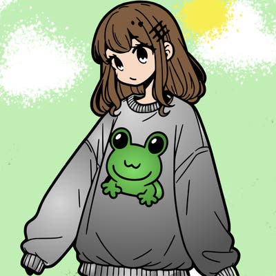 girl wearing frogging sweatshirt