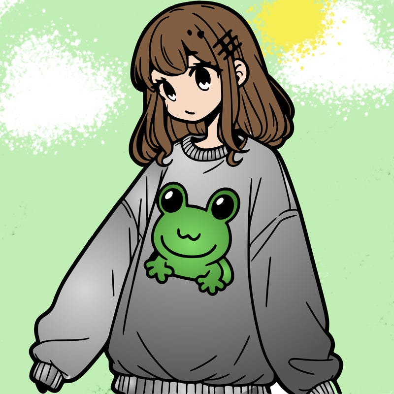 girl wearing frogging sweatshirt