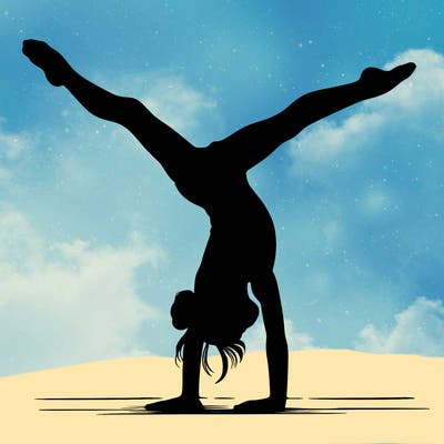 realistic gymnastic hand stand girl in four splits