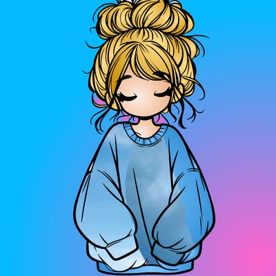 girl with baggy sweatshirt and messy bun