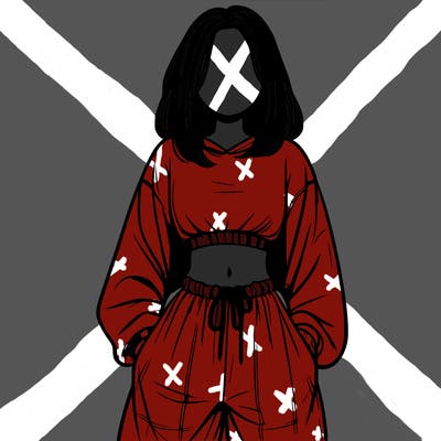 realistic girl faceless with baggy pants and a crop top