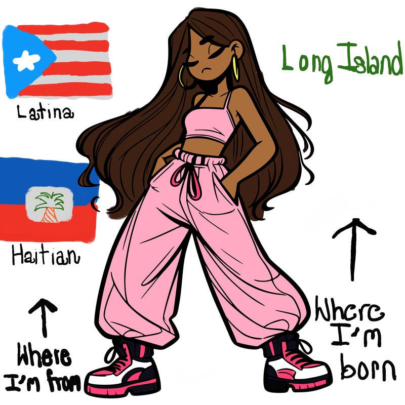 girl in baggy pants crop top and long hair