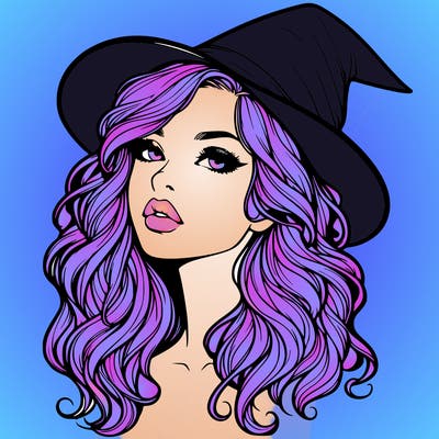 realistic witch girl with wavy hair and lips