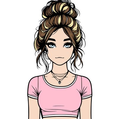 realistic girl with messy bun and croptop