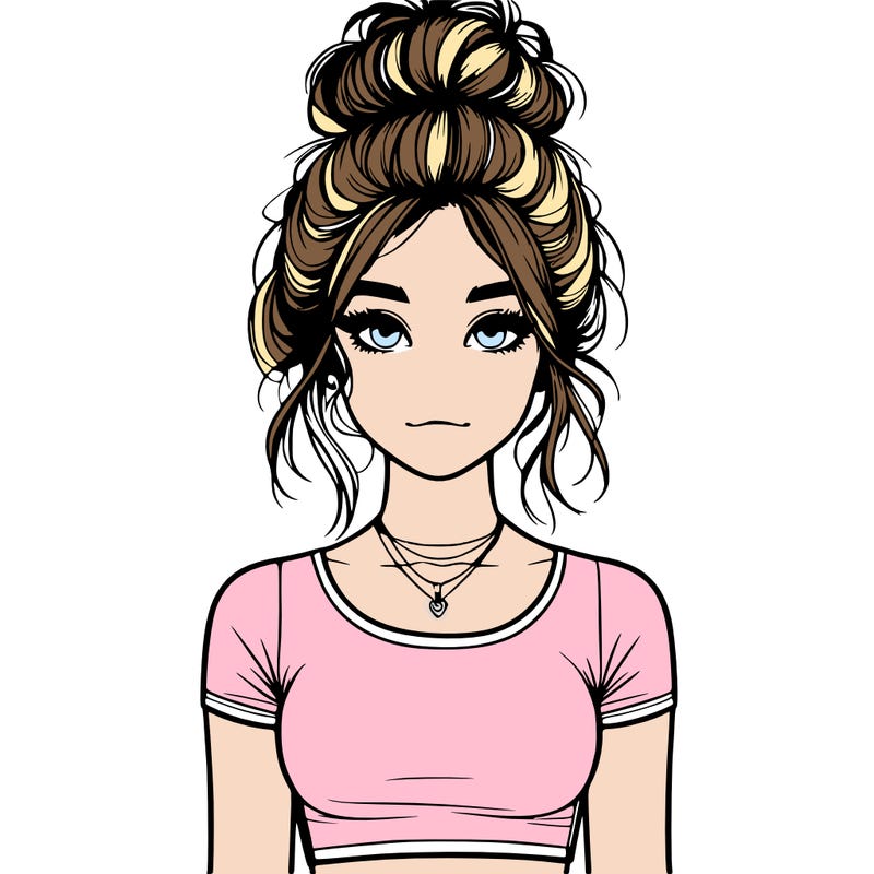 realistic girl with messy bun and croptop