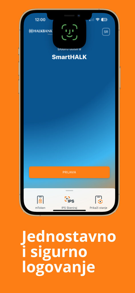 Schermata di accesso sicuro di SmartHALK mBanking con riconoscimento facciale