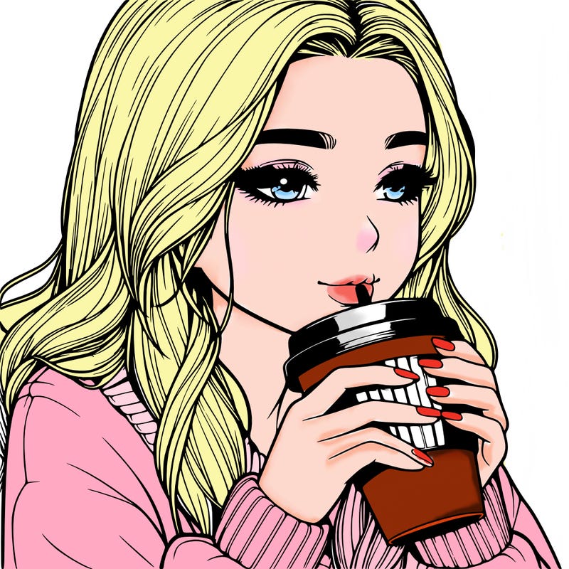realistic girl drinking coffee