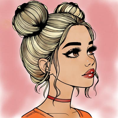 realistic girl with buns on the top of her head