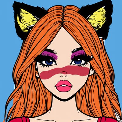 realistic girl with fox ears and realistic lips