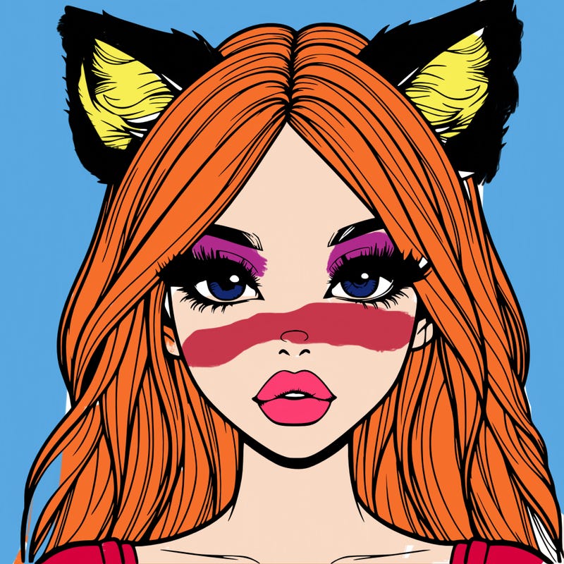 realistic girl with fox ears and realistic lips