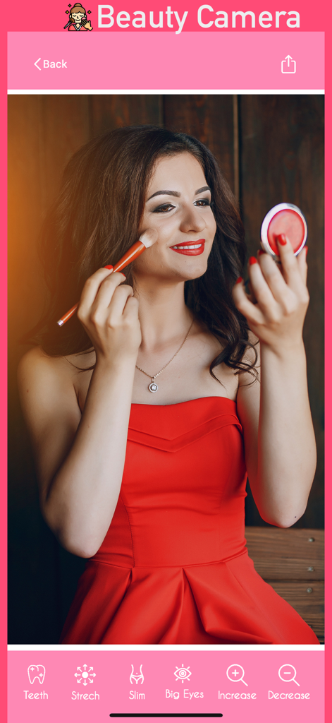 Beauty Camera: Perfect Ai Face - Beauty Camera app interface showing face and body retouching tools like teeth whitening and slimming