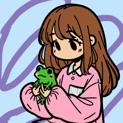girl with long hair and a oversized shirt. and she is holding a frog