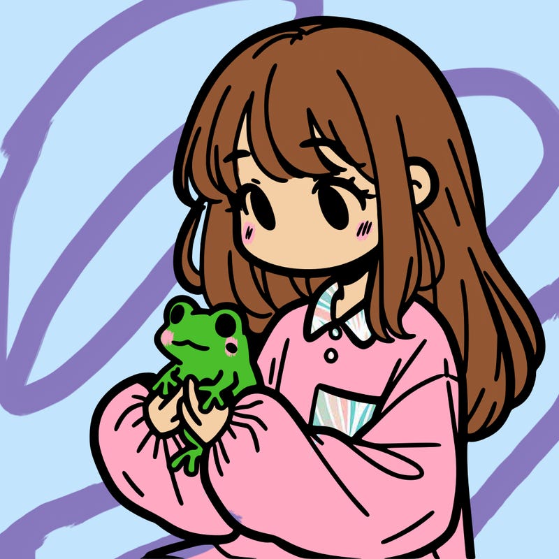 girl with long hair and a oversized shirt. and she is holding a frog