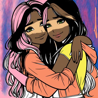realistic girls hugging