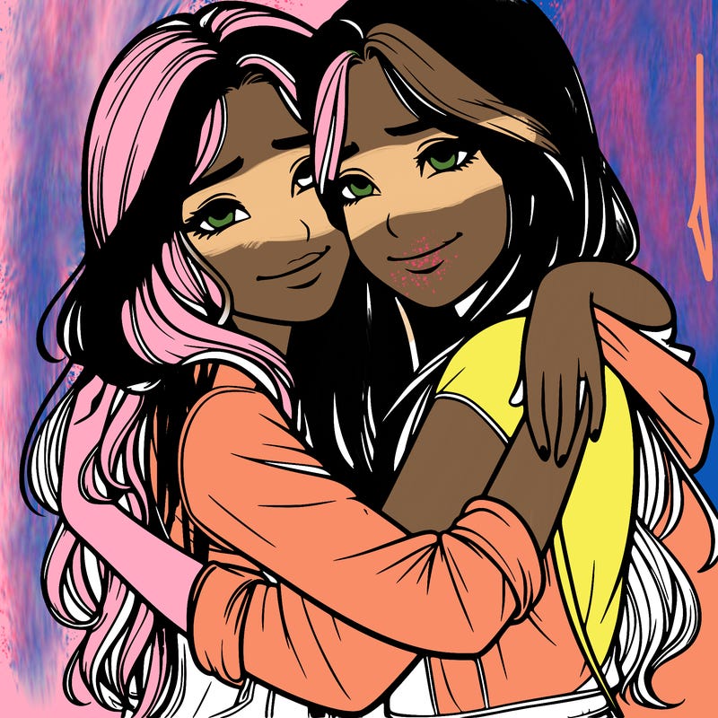 realistic girls hugging