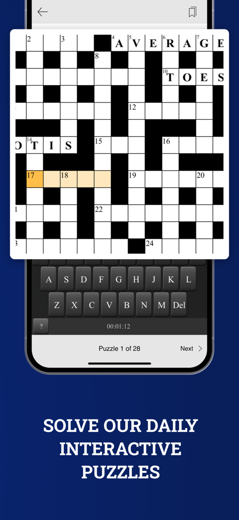 Interfaz que muestra un crucigrama interactivo diario en la aplicación de noticias The National.