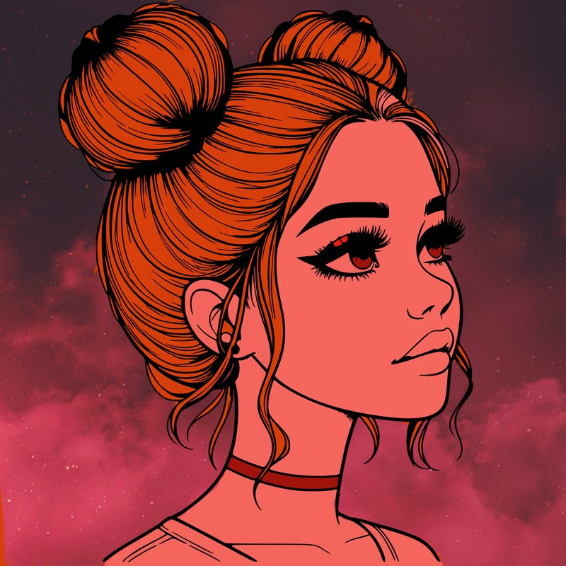 realistic girl with buns on the top of her head