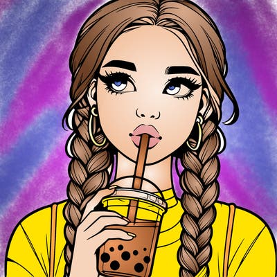 realistic girl with braided hair drinking boba