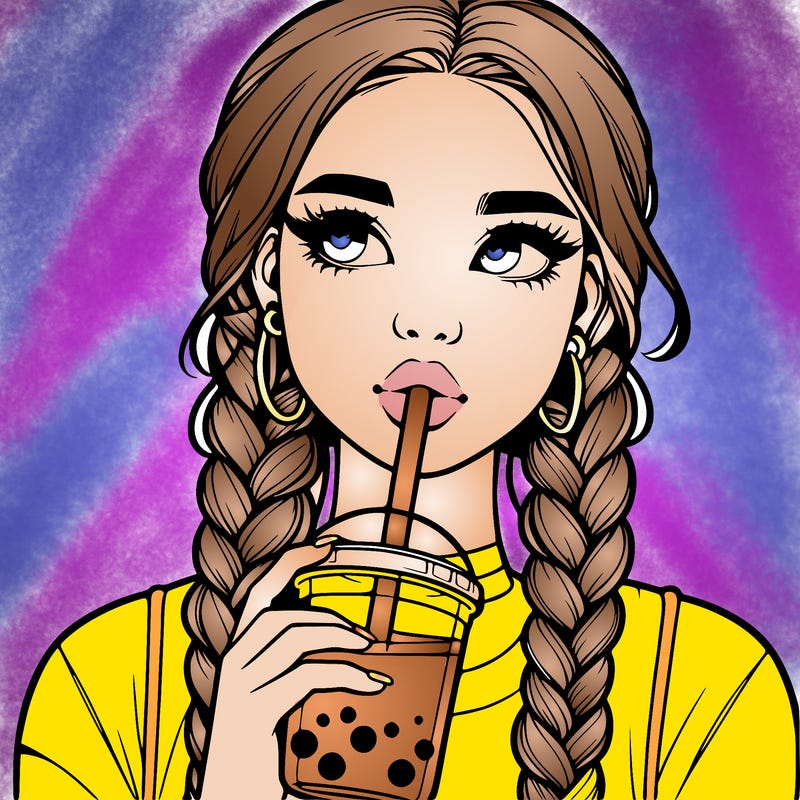 realistic girl with braided hair drinking boba