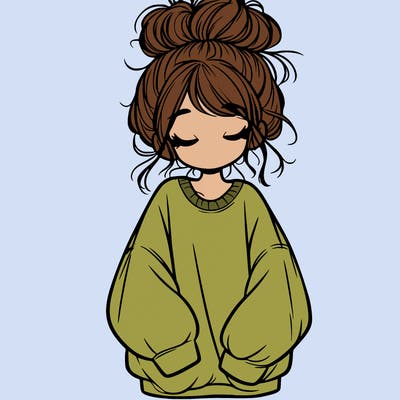 girl with baggy sweatshirt and messy bun