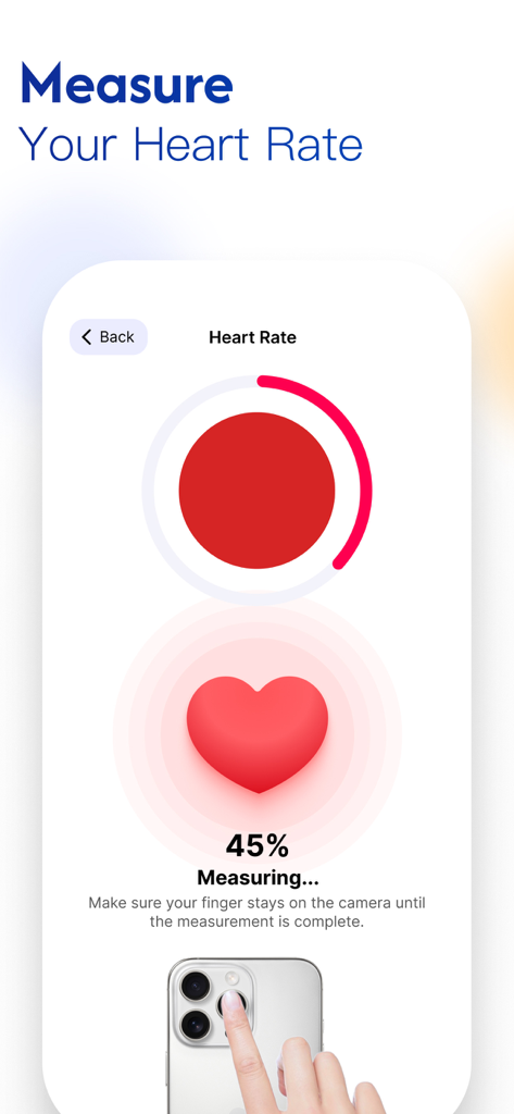 My BP Tracker: Stay Healthy - Pantalla de aplicación móvil para medir la frecuencia cardíaca con la cámara