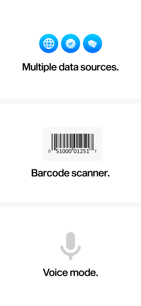 Mist - Food Journal - Features of Mist food journal including multiple data sources barcode scanner and voice mode