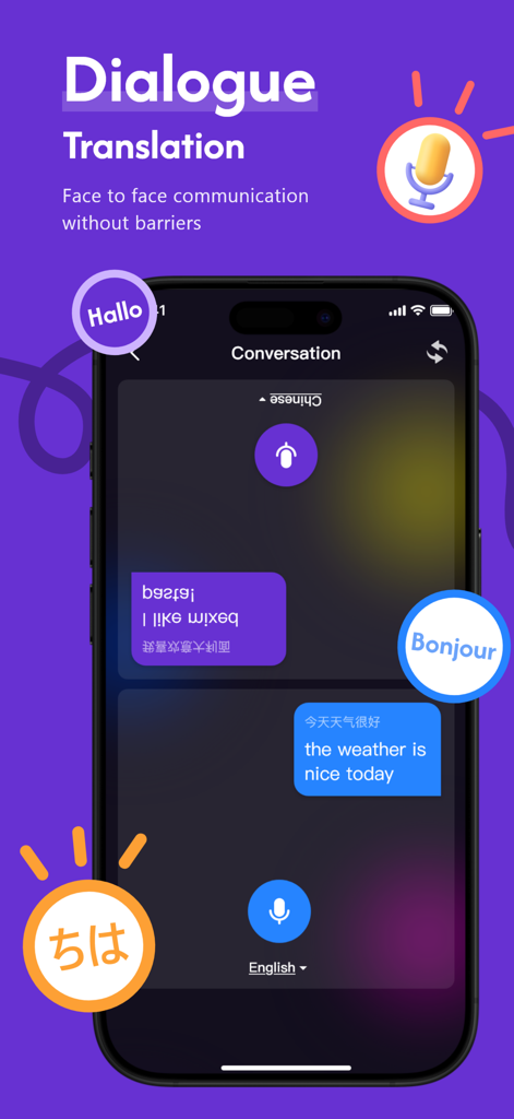 Split-screen dialogue translation interface for face-to-face conversations between different languages