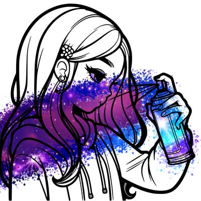 a realistic girl spray painting