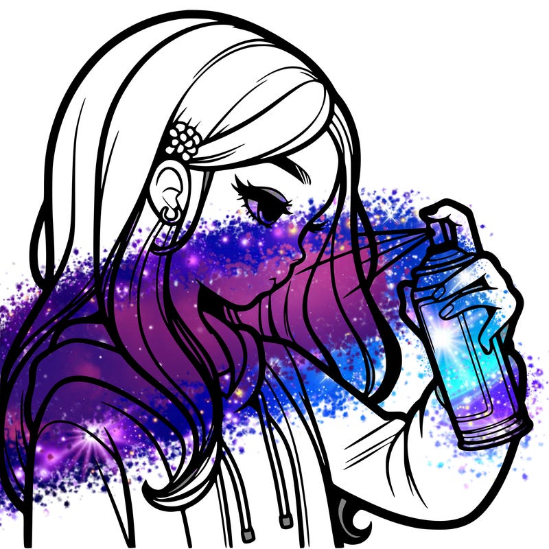 a realistic girl spray painting