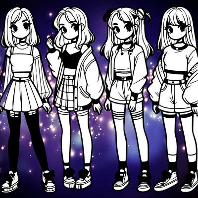 one girl with crop-top shirt and a jacket with a skirt, long socks and another girl with a shirt and pants with a jacket