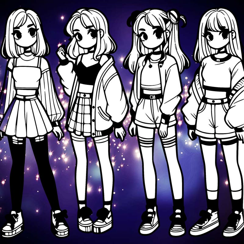 one girl with crop-top shirt and a jacket with a skirt, long socks and another girl with a shirt and pants with a jacket