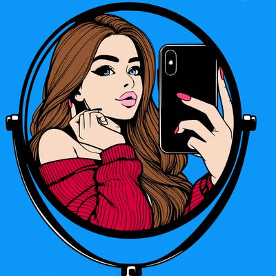 realistic girl taking mirror selfie beautiful