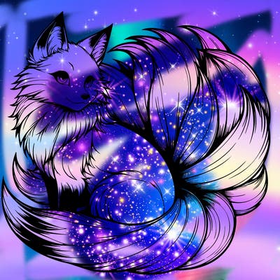 realistic detailed 9 tailed anime fox