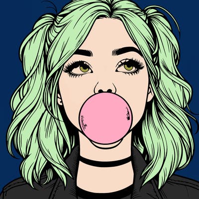 realististic girl blowing bubble -gum