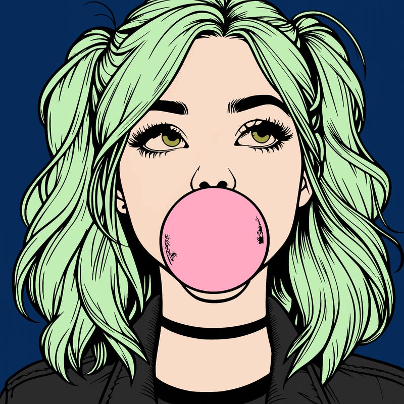 realististic girl blowing bubble -gum