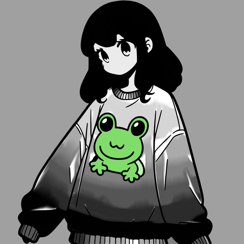 girl wearing frogging sweatshirt