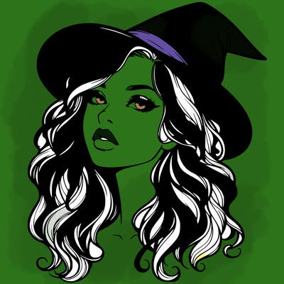 realistic witch girl with wavy hair and lips