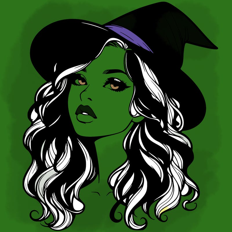 realistic witch girl with wavy hair and lips