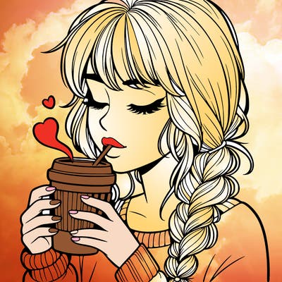 realistic girl drinking coffee
