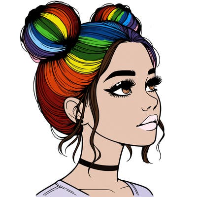 realistic girl with buns on the top of her head
