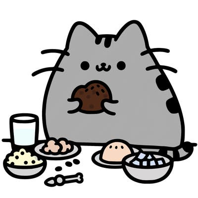 pusheen eating food