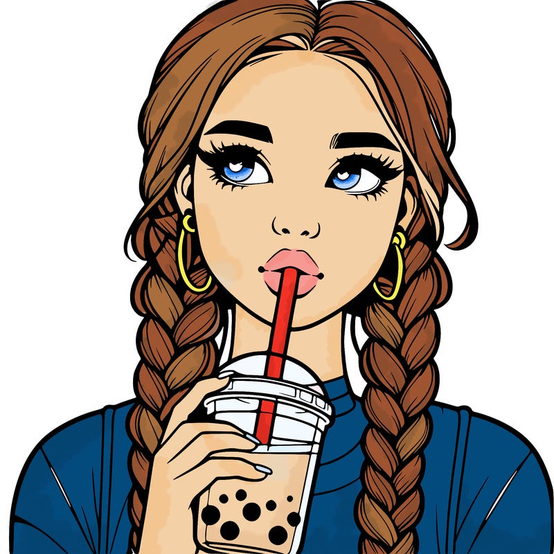 realistic girl with braided hair drinking boba